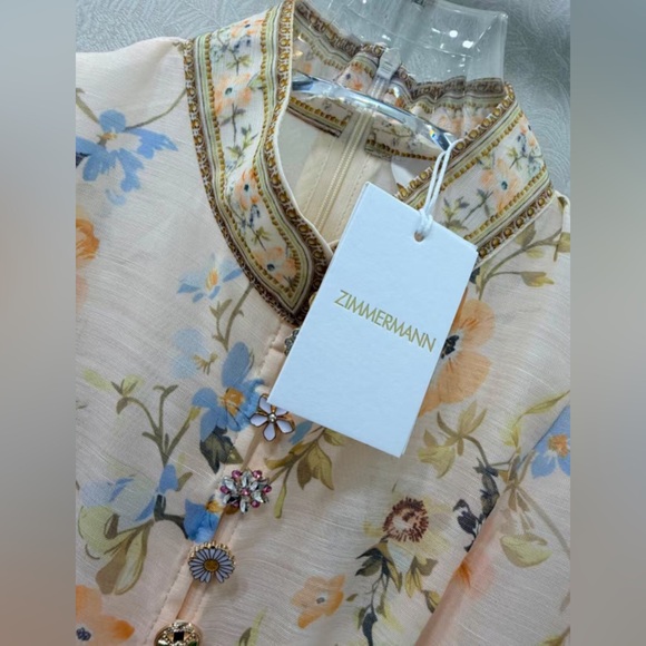 Zimmermann Floral Midi Dress - Cream and Blue - Picture 7 of 8